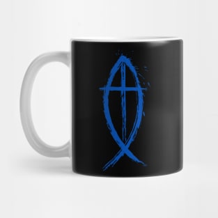 Cross And Fish Christian Design - Blue Edition Mug